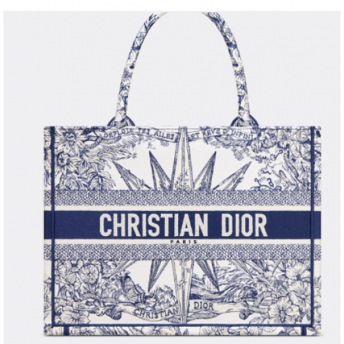 STŘEDNÍ TAŠKA DIOR BOOK TOTE Bílo-modrá s výšivkou Reve d Infini M1296ZR