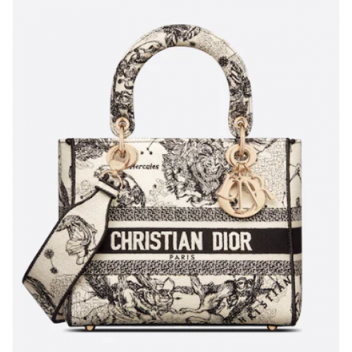 MEDIUM DIOR Latte Toile de Jouy Zodiac výšivka M0565OR