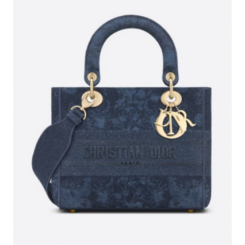 STŘEDNÍ DÁMSKÁ KABELA D-LITE, modré vyšívané džínové květiny Dior M0565OJA