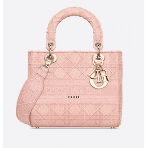 MEDIUM LADY D-LITE BAG Bois De Rose výšivka Cannage M0565OREY Rose