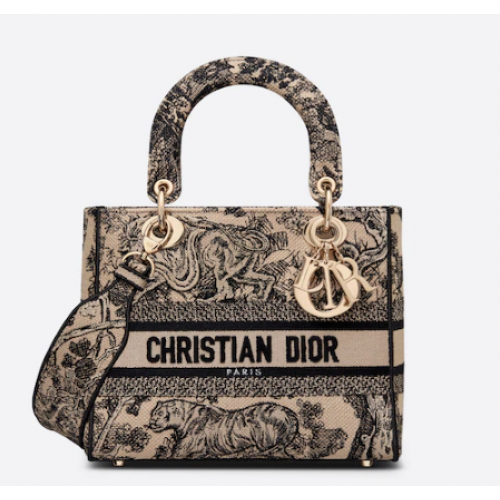 MEDIUM LADY D-LITE BAG Hnědá Toile de Jouy výšivka M0565OTDT