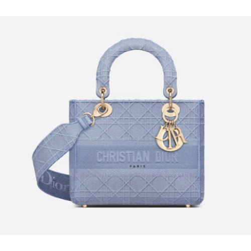 STŘEDNÍ DÁMSKÁ TAŠKA D-LITE Džínovinová modrá výšivka Cannage M0565OR