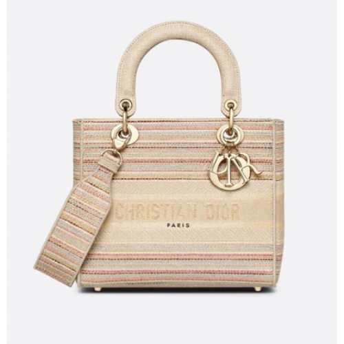 STŘEDNÍ DÁMSKÁ TAŠKA D-LITE s vícebarevnými pruhy a výšivkou M0565ORFO