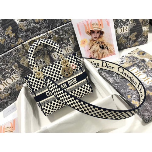 STŘEDNÍ DÁMSKÁ TAŠKA D-LITE DIORAMOUR Tmavě modrá s výšivkou Dior Dots M0565OBB