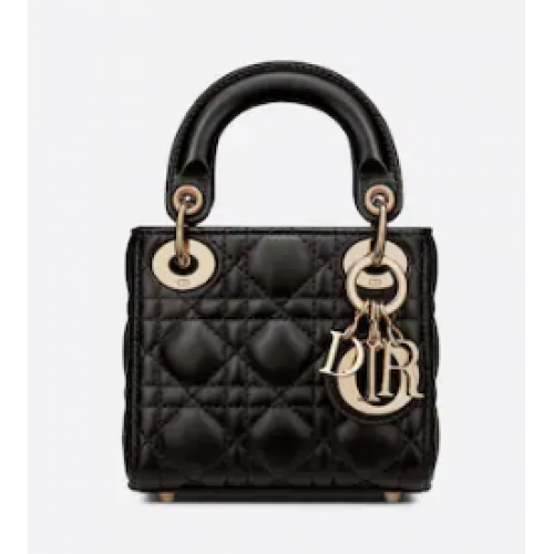 MICRO LADY DIOR BAG Černá jehněčí kůže Cannage S0856ON