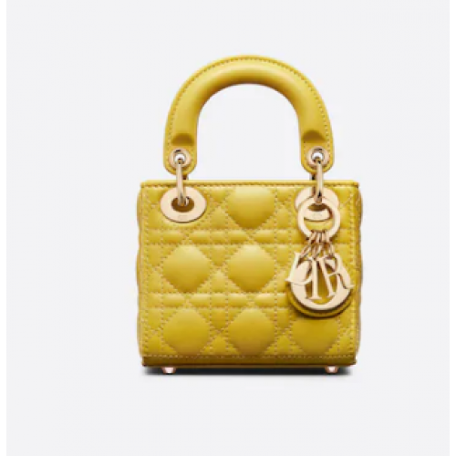 MICRO LADY DIOR BAG hořčicově žlutá jehněčí kůže Cannage S0856O