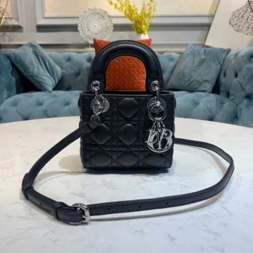 MICRO LADY DIOR BAG Scarlet Cannage Lambskin S0856O černá a stříbrná