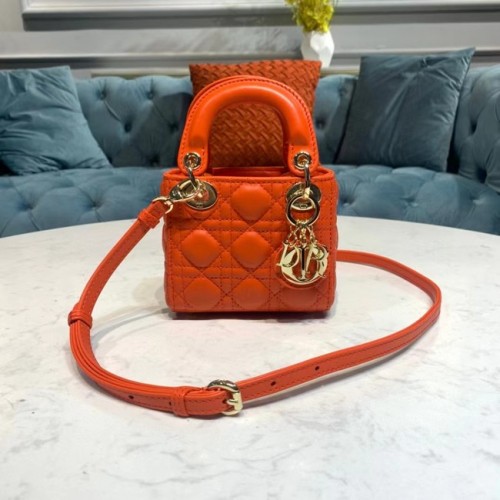 MICRO LADY DIOR BAG Scarlet Cannage Lambskin S0856O oranžová a zlatá