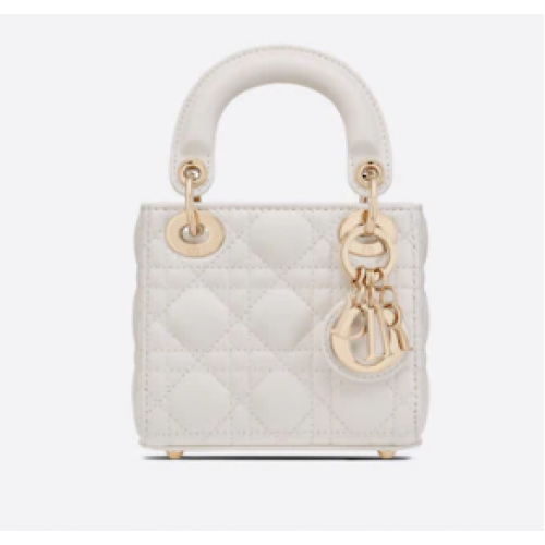 MICRO LADY DIOR BAG Scarlet Cannage Lambskin S0856O bílo-zlatá