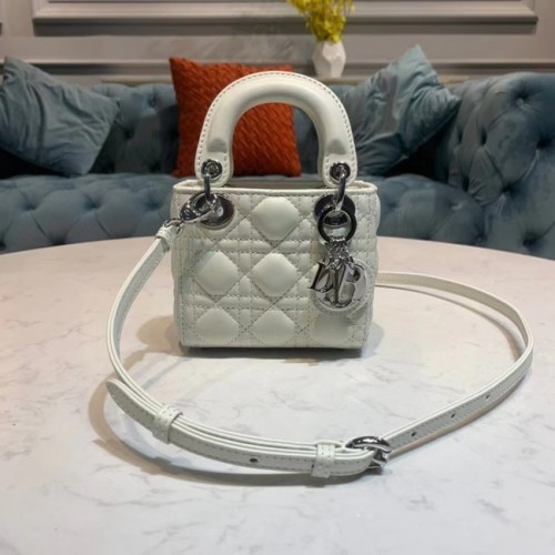 MICRO LADY DIOR BAG Scarlet Cannage Lambskin S0856O bílá a stříbrná