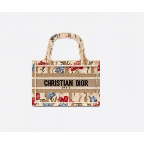 MINI DIOR BOOK TOTE Béžová vícebarevná výšivka Dior Hibiscus S5475ZR