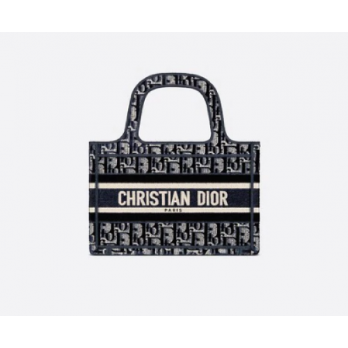 MINI DIOR BOOK TOTE modrá šikmá vyšívaná sametová taška Dior S5475Z