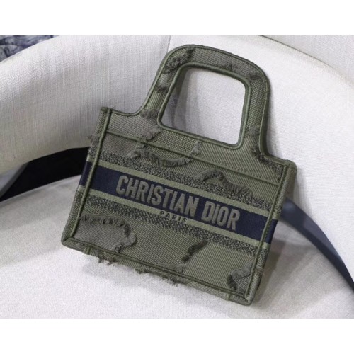 MINI DIOR BOOK TOTE ORIGINÁLNÍ PLÁTĚNÁ TAŠKA DIOR OBLIQUE S VYŠÍVANÝM NÁRAMKEM M974 zelená