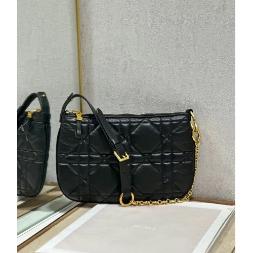 MINI DIOR CARO TULIP BAG Černá prošívaná telecí kůže Macrocannage S5139Bb