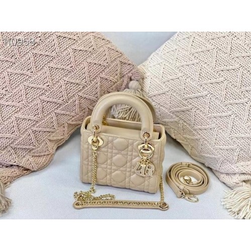 MINI LADY DIOR TAŠKA Cannage Lambskin M0505OC Béžová