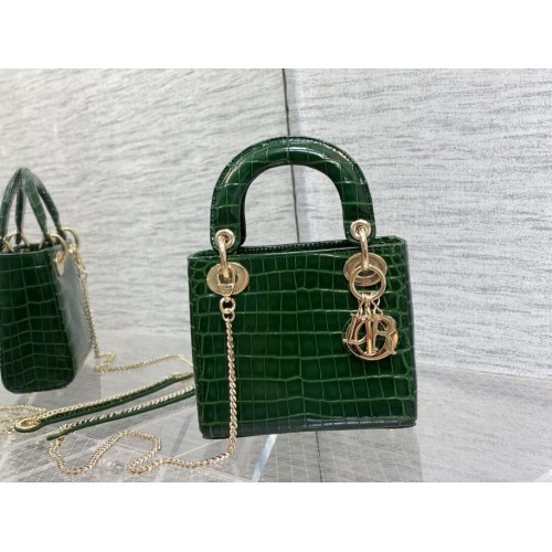 MINI LADY DIOR KABELKA Cannage z krokodýlí telecí kůže C0966 zelená