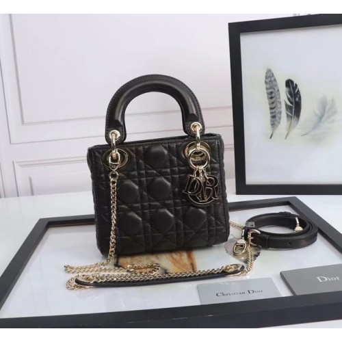 MINI LADY DIOR BAG Jehněčí kůže M0566OE černo-zlatá