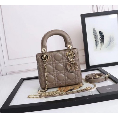 MINI LADY DIOR BAG Jehněčí kůže M0566OE tmavě šedá