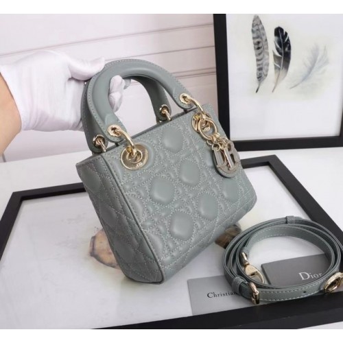 MINI LADY DIOR BAG Jehněčí kůže M0566OE šedá a zlatá