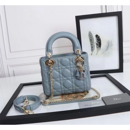 MINI LADY DIOR BAG Jehněčí kůže M0566OE světle modrá