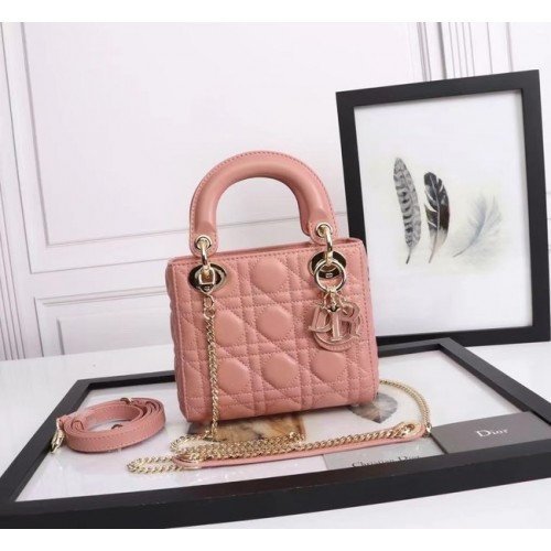 MINI LADY DIOR BAG Jehněčí kůže M0566OE růžovo-zlatá