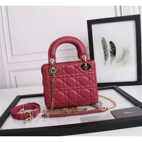 MINI LADY DIOR BAG Jehněčí kůže M0566OE červená