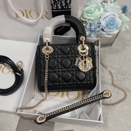 MINI LADY DIOR BAG Jehněčí kůže M0566OW černá a zlatá
