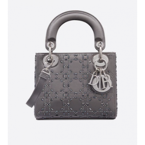 MINI DÁMSKÁ KABELKA DIOR Strass Cannage Satin M0500P šedá