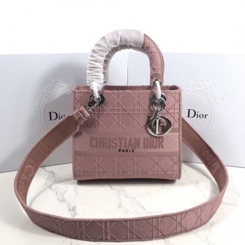 Kabelka Lady Dior z vyšívaného plátna C4532 růžová
