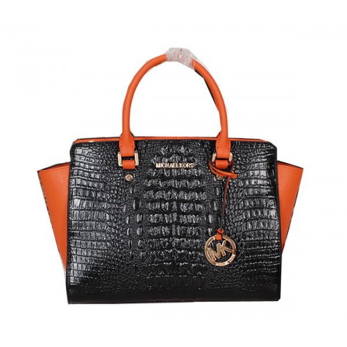 Kabelka Michael Kors Selma z krokodílí kůže MK0909 černá a oranžová