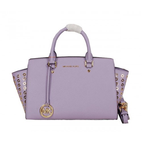 Michael Kors Selma Top-Zip Satchel Bag Original Leather MK8027 Lavender