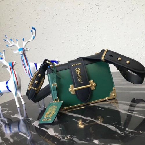 Prada Cahier kožená taška přes rameno 1BD045 černá a zelená