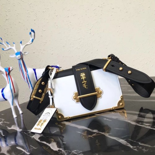 Kožená kabelka Prada Cahier 1BD045 černá a bílá