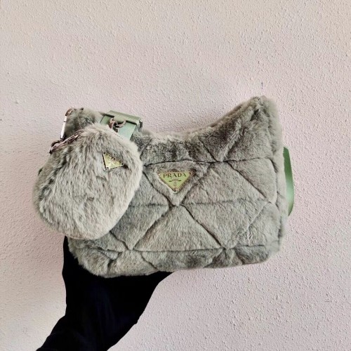 Prada kabelka přes rameno z norkových vlasů 1BC151M světle zelená