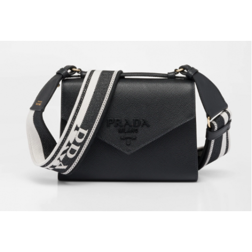 Prada monochromatická kabelka ze safína a kůže 1BD317 černá