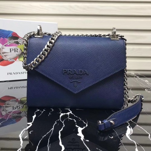 Prada monochromatická saffiano kožená kabelka 1BD127 modrá
