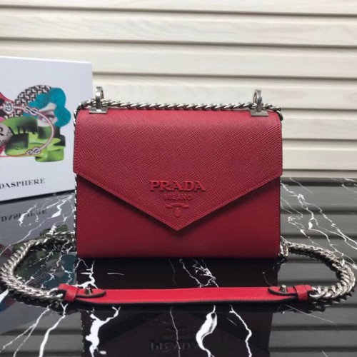 Prada monochromatická saffiano kožená kabelka 1BD127 červená