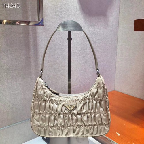 Prada mini kabelka 1NE204 z nylonu a saffiano kůže v meruňkové barvě