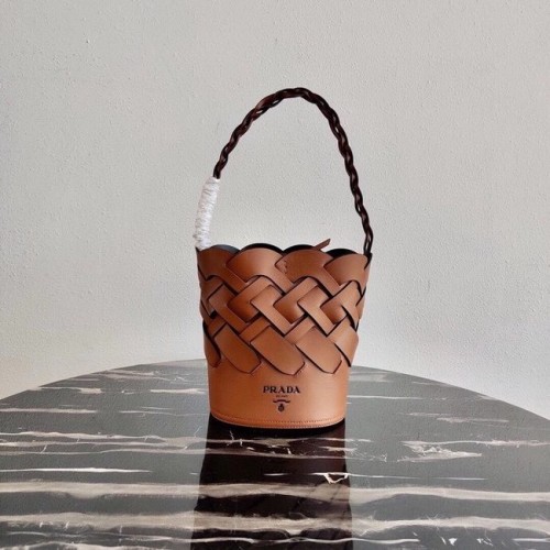 Prada Original Leather Wraped Pattern Bucket Bag 1BG049 meruňková