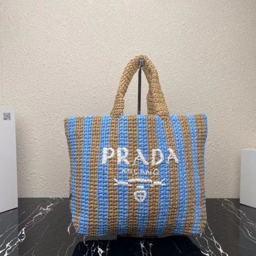 Prada Raffia taška tote 1NE229 světle modrá