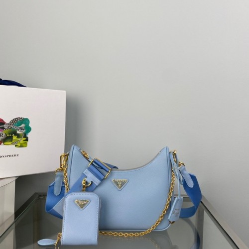 Prada Re-Edition 2005 Saffiano kabelka přes rameno 1BH204 nebesky modrá