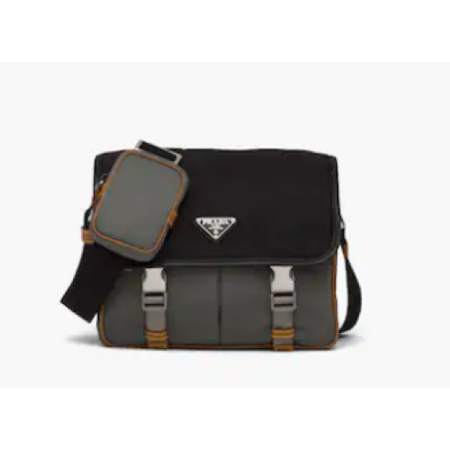 Prada kabelka přes rameno z re-nylonu a saffiano kůže 2VD769 černo-šedá