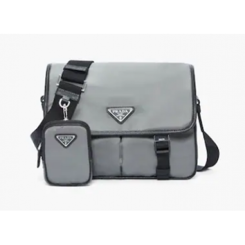 Prada kabelka přes rameno z re-nylonu a saffiano kůže 2VD769 šedá
