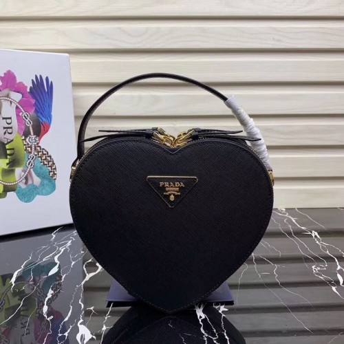 Prada Saffiano Original Leather Tote Heart Bag 1BH144 Černá