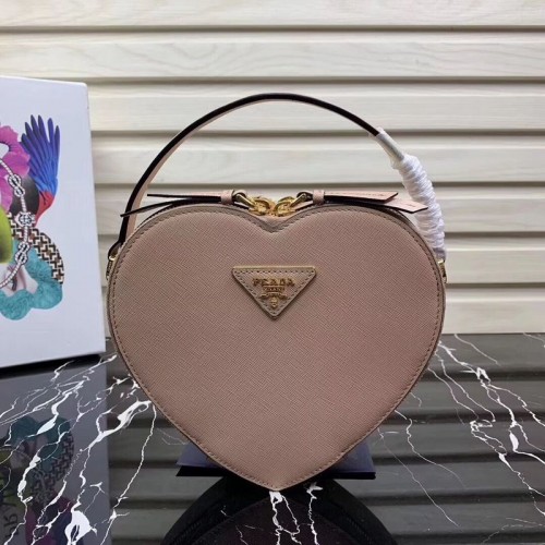 Prada Saffiano Original Leather Tote Heart Bag 1BH144 Růžová