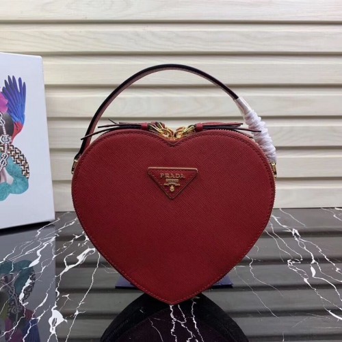 Prada Saffiano Original Leather Tote Heart Bag 1BH144 Červená
