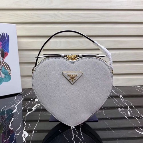 Prada Saffiano Original Leather Tote Bag Heart 1BH144 White