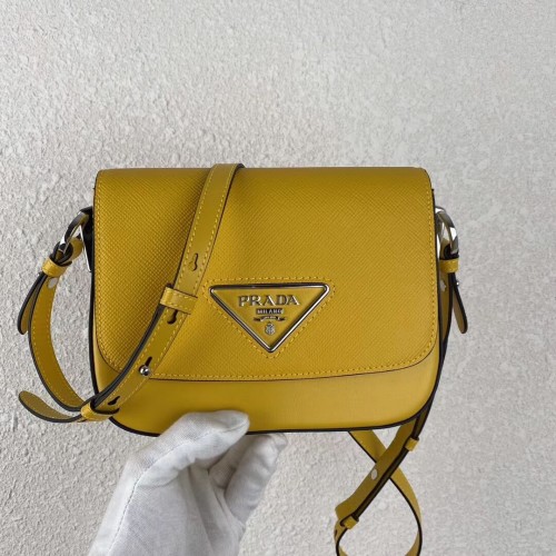 Prada Saffiano kožená mini kabelka přes rameno 2BD249 žlutá