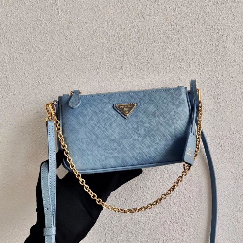 Kožená mini taška přes rameno Prada Saffiano 2BH171 Sky Blue