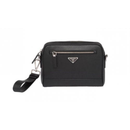 Prada Saffiano kožená kabelka přes rameno 2VH063 černá